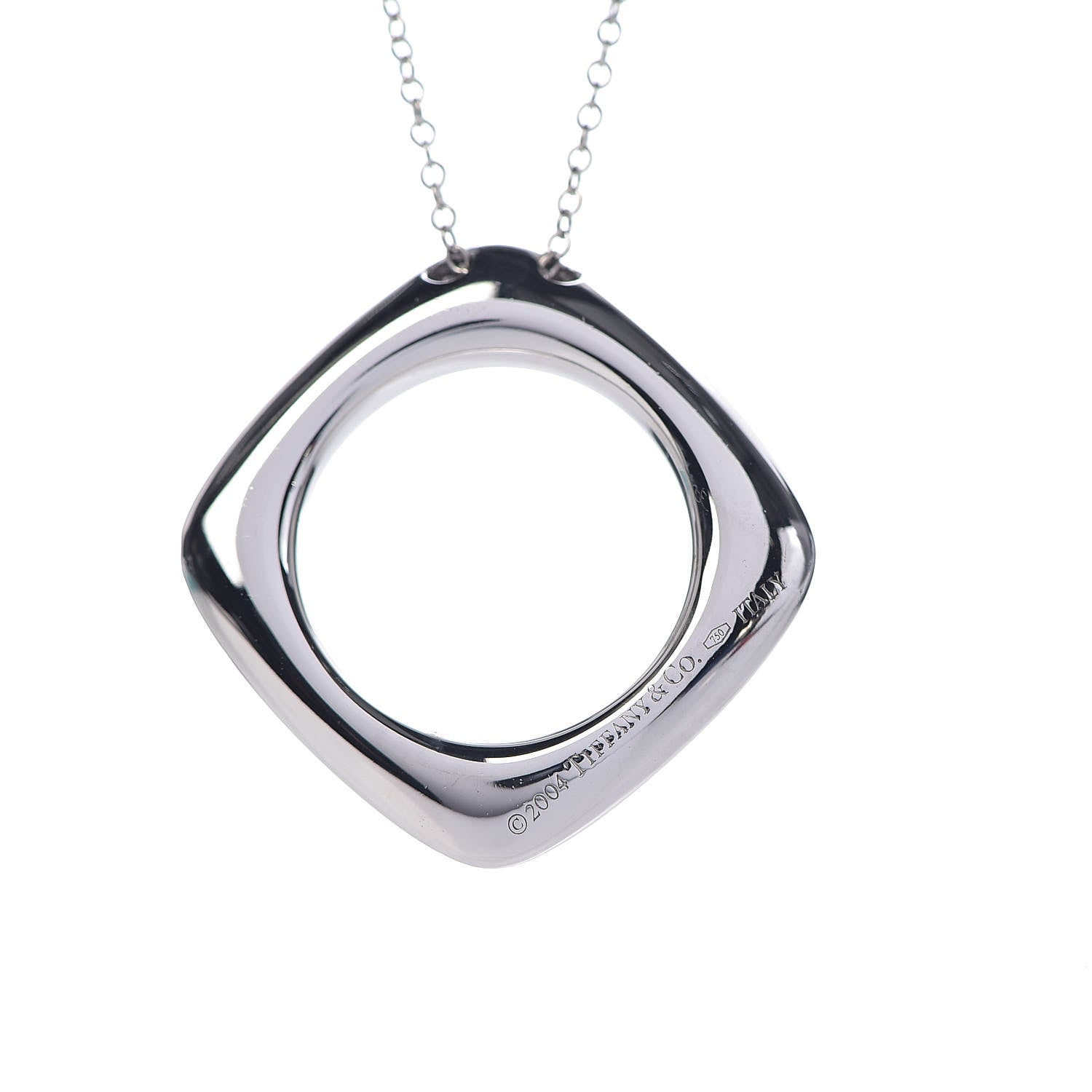 Tiffany 18K White Gold Diamond Square Pendant Necklace 5 of 9