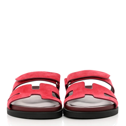 Hermes Suede Goatskin Womens Chypre Sandals 36 Rouge Marsala 2 of 9