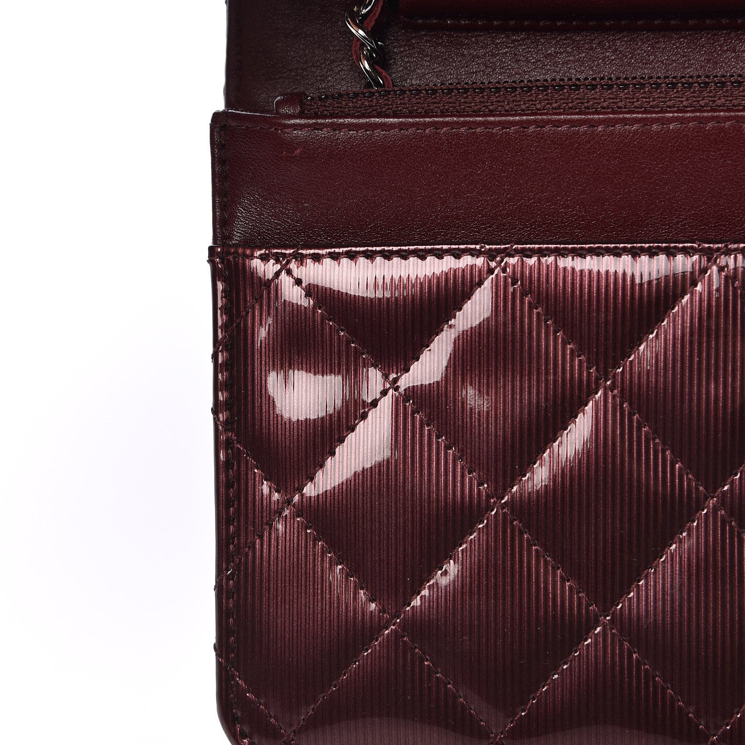 Chanel Striated Patent Quilted Wallet on Chain WOC Bordeaux 10 of 13