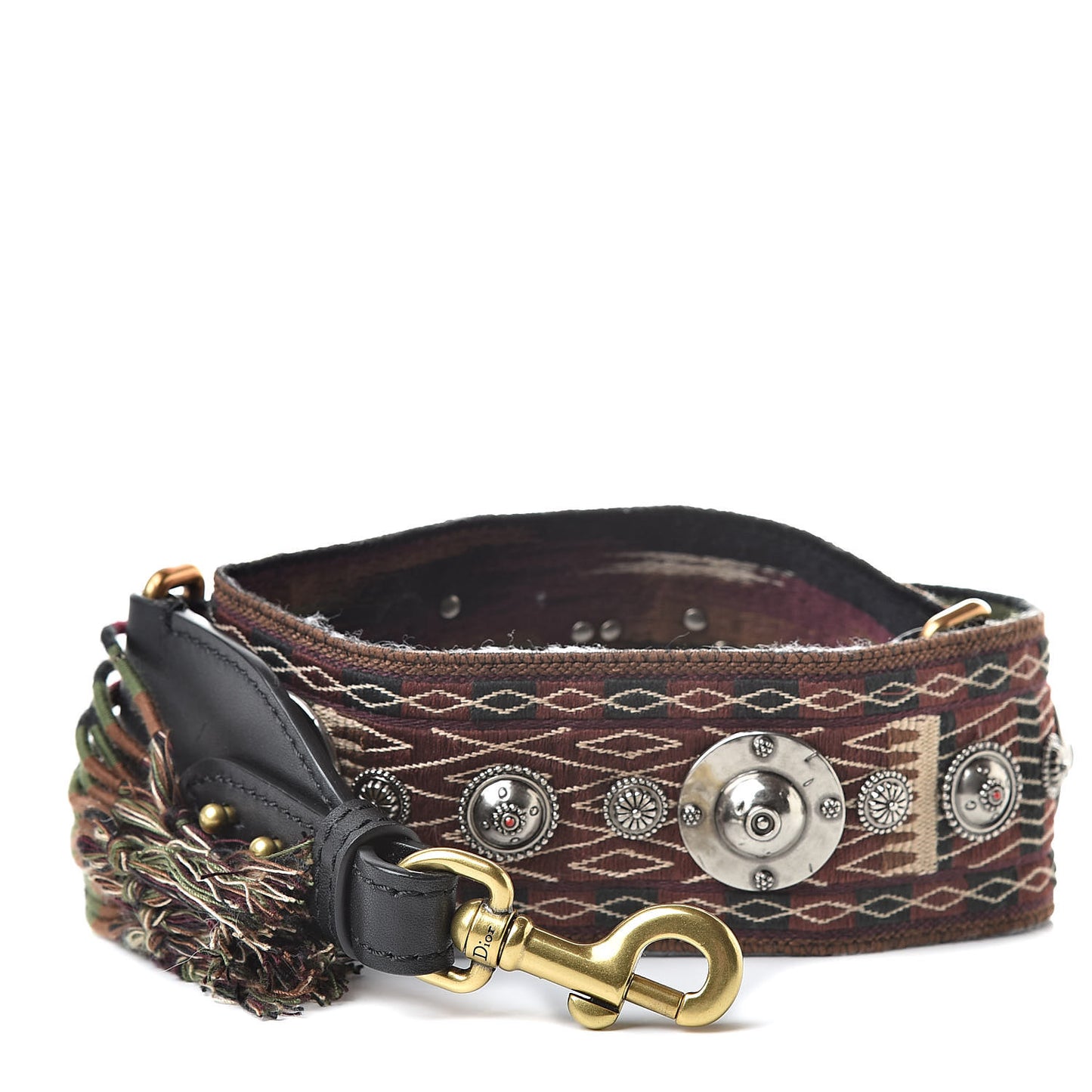 Canvas Embroidered Studded Bohemian Fringe Shoulder Strap Black Multicolor