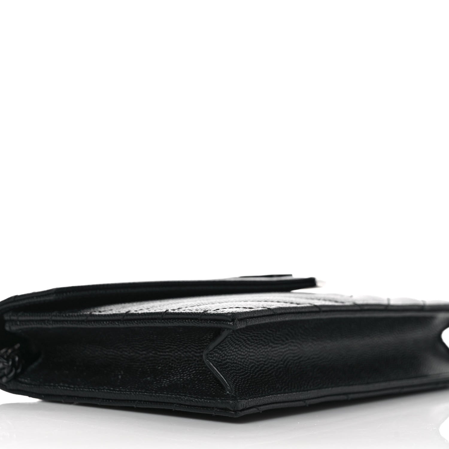 Saint Laurent Grain De Poudre Matelasse Chevron Monogram Monochrome Envelope Chain Wallet Black 7 of 9
