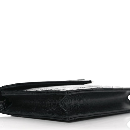 Saint Laurent Grain De Poudre Matelasse Chevron Monogram Monochrome Envelope Chain Wallet Black 7 of 9