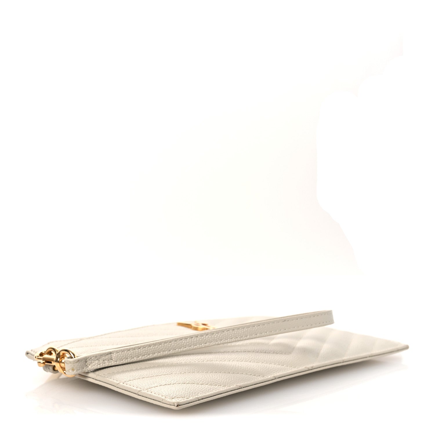Saint Laurent Grain De Poudre Chevron Monogram Large Bill Pouch Crema Soft 4 of 9