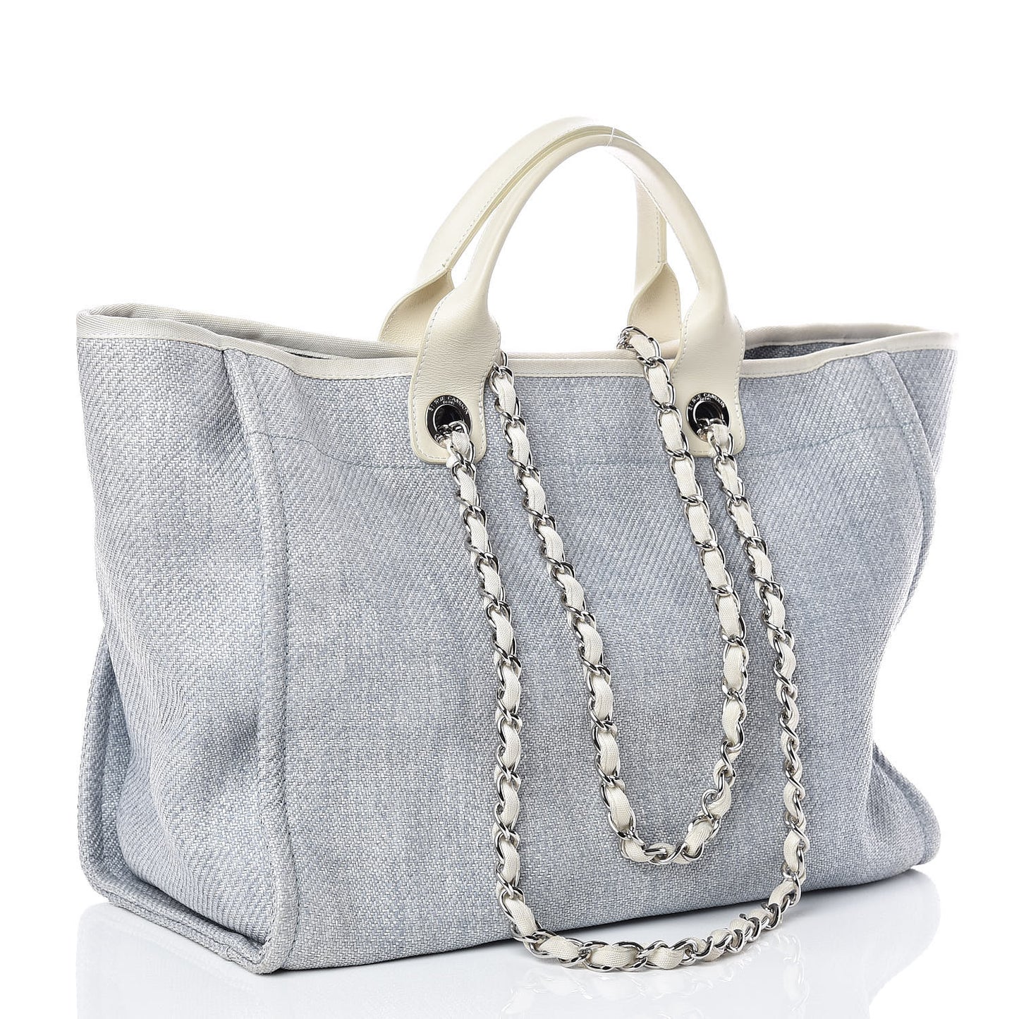 Woven Straw Large Deauville Tote Blue