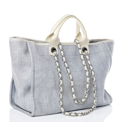 Chanel Woven Straw Large Deauville Tote Blue 4 of 14