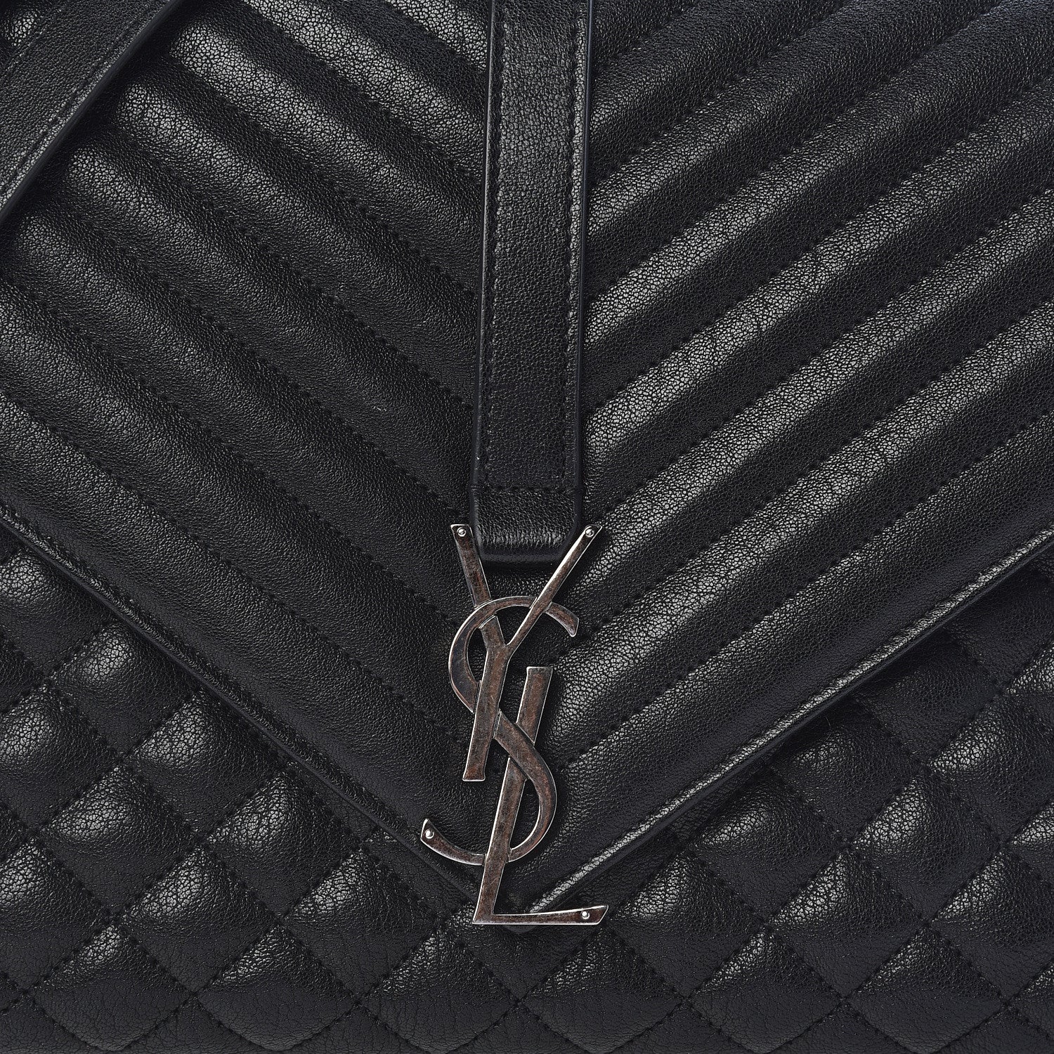 Saint Laurent Calfskin Mixed Matelasse Triquilt Large Monogram Satchel Black 8 of 10