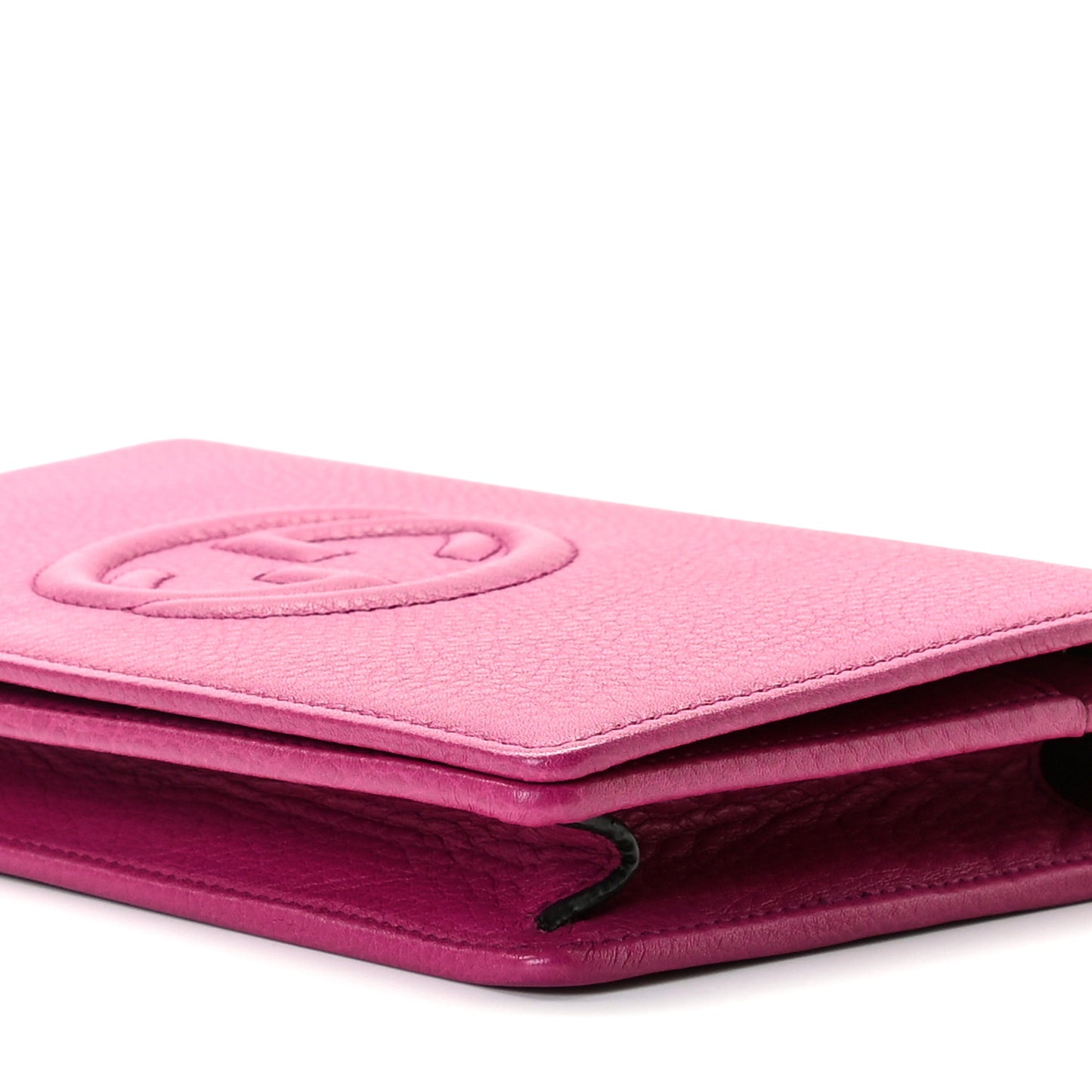 Pebbled Calfskin Soho Wallet on Chain Bright Bougainvillea
