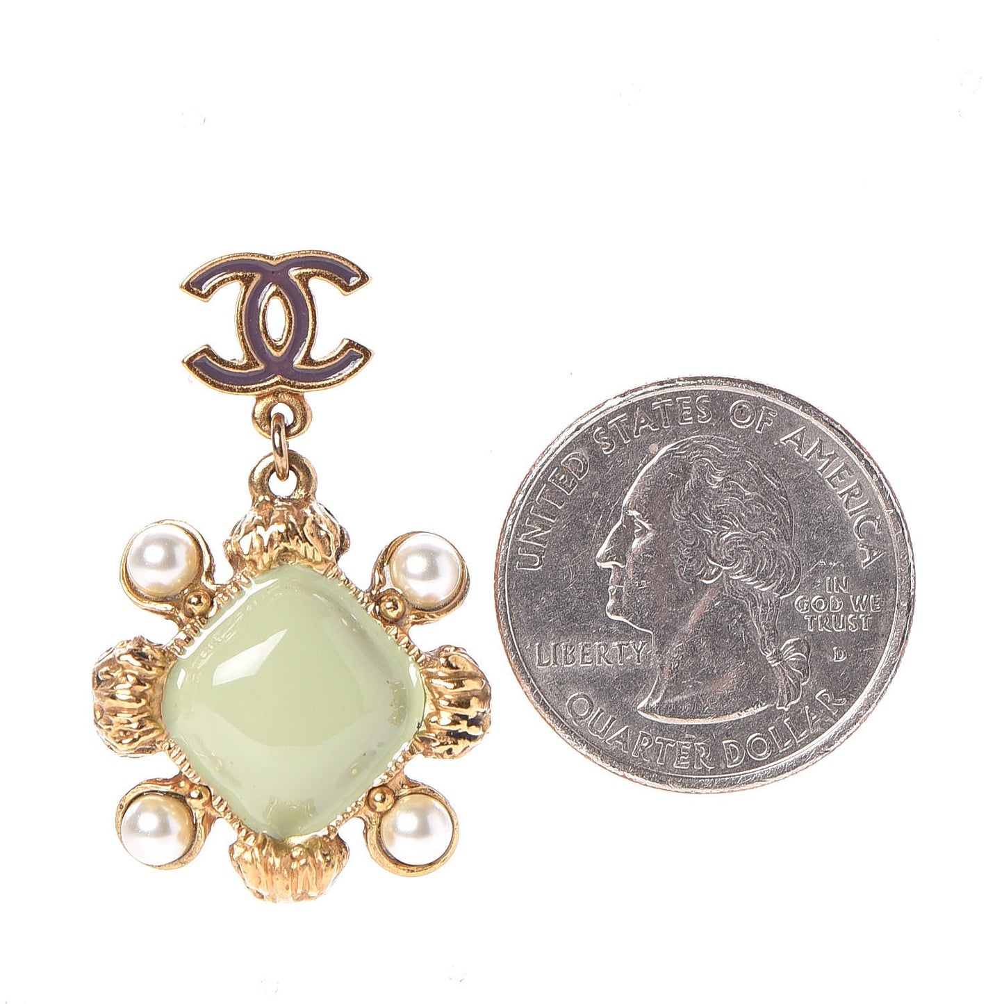 Enamel Pearl CC Drop Earrings Gold