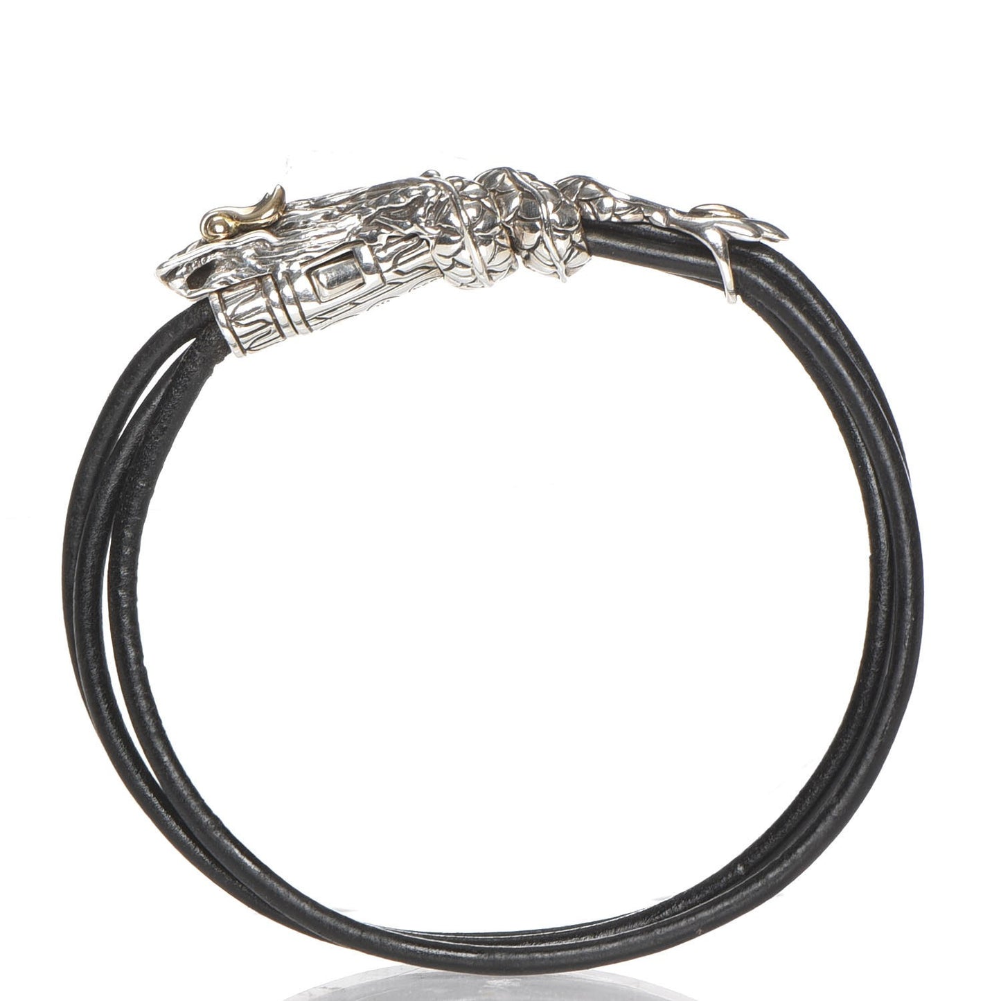 Sterling Silver 18K Yellow Gold Leather Naga Bracelet M Black