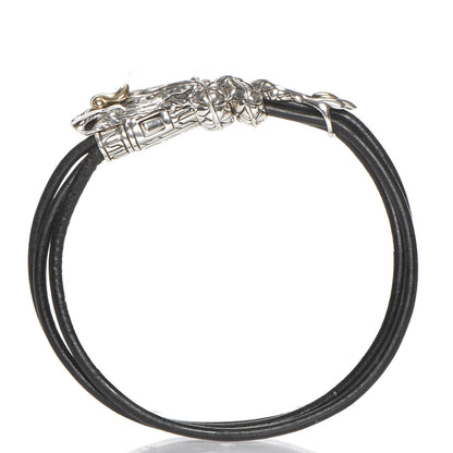 John Hardy Sterling Silver 18K Yellow Gold Leather Naga Bracelet M Black 6 of 8