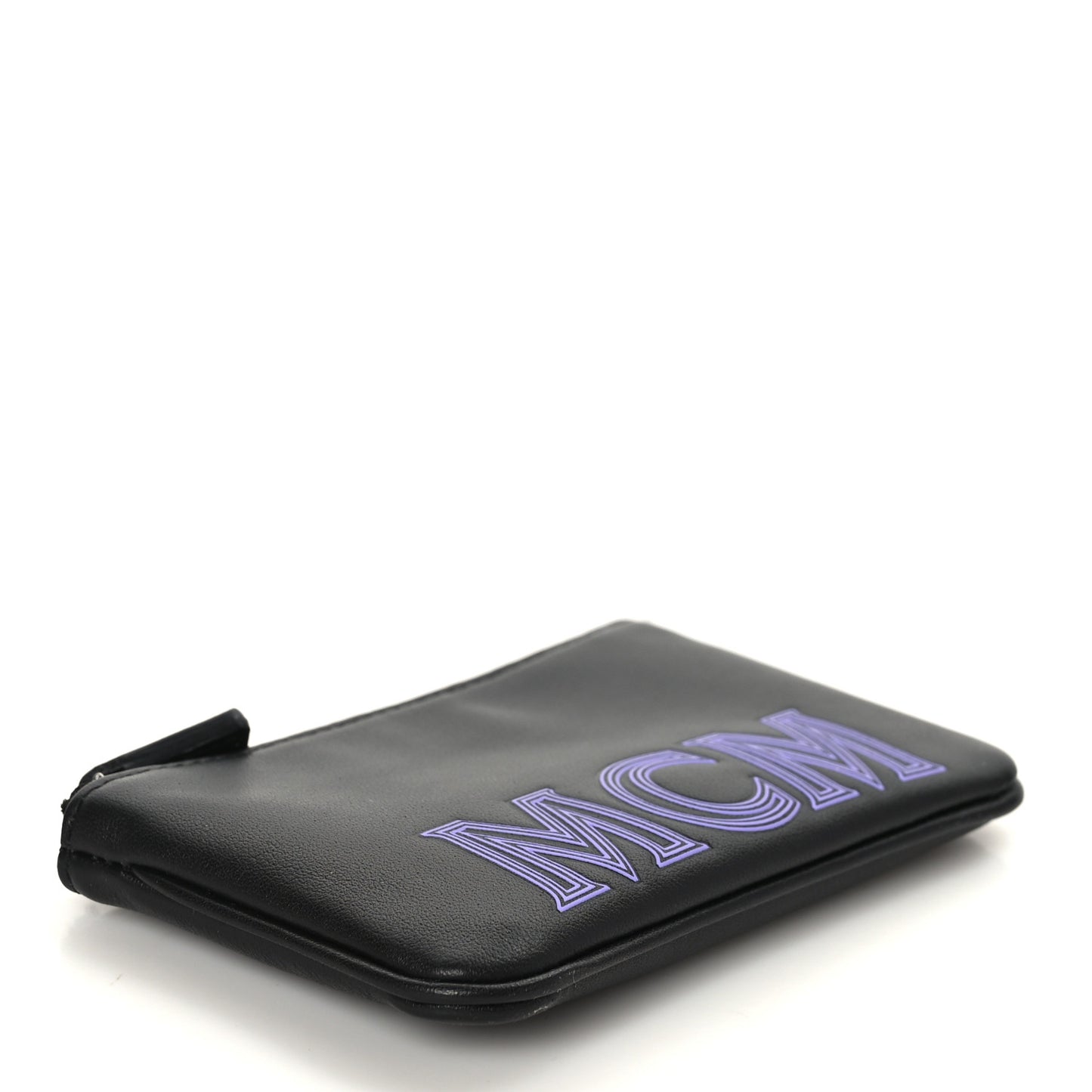 Nappa Logo Embossed Mini Zip Pouch Black
