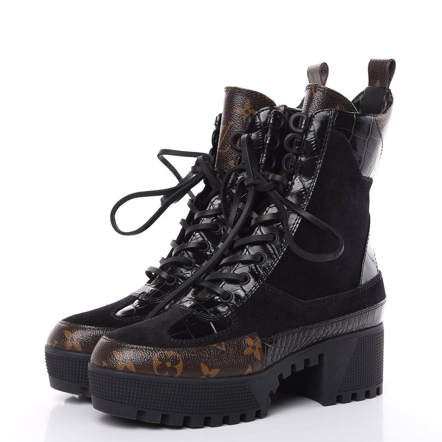 Suede Calfskin Monogram Laureate Platform Desert Boots 36 Black
