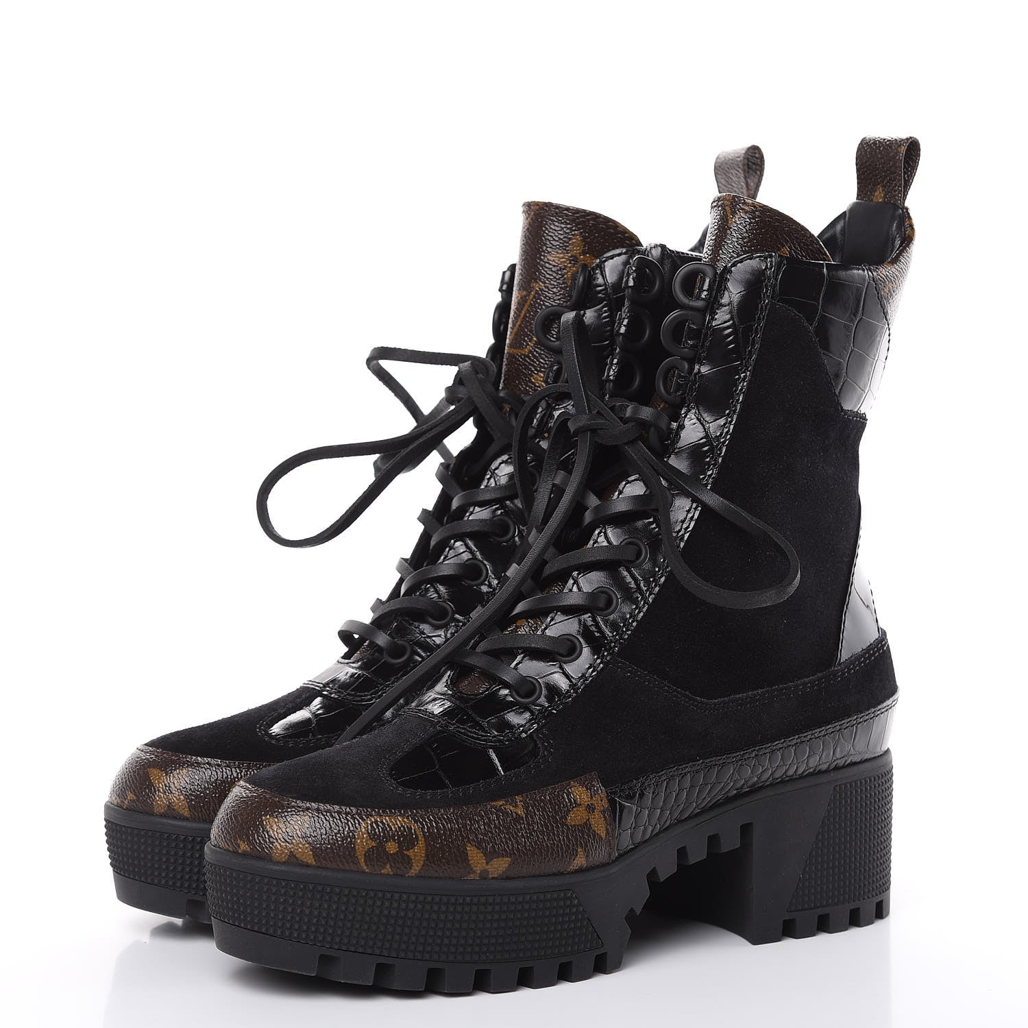Louis Vuitton Suede Calfskin Monogram Laureate Platform Desert Boots 36 Black 3 of 8