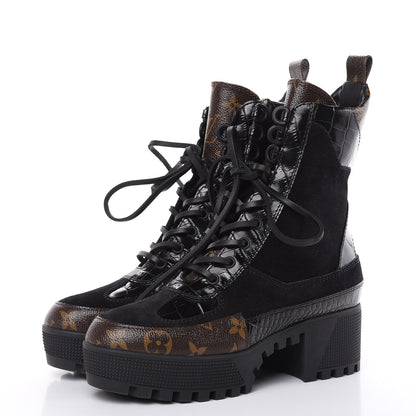 Louis Vuitton Suede Calfskin Monogram Laureate Platform Desert Boots 36 Black 3 of 8