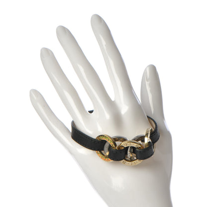 Bulgari Calfskin Circular Panel Bracelet Black Gold Silver 2 of 5