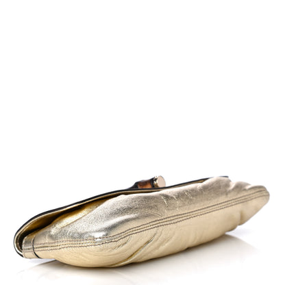 Gucci Metallic Calfskin Satin Bamboo Clutch Argento 4 of 15