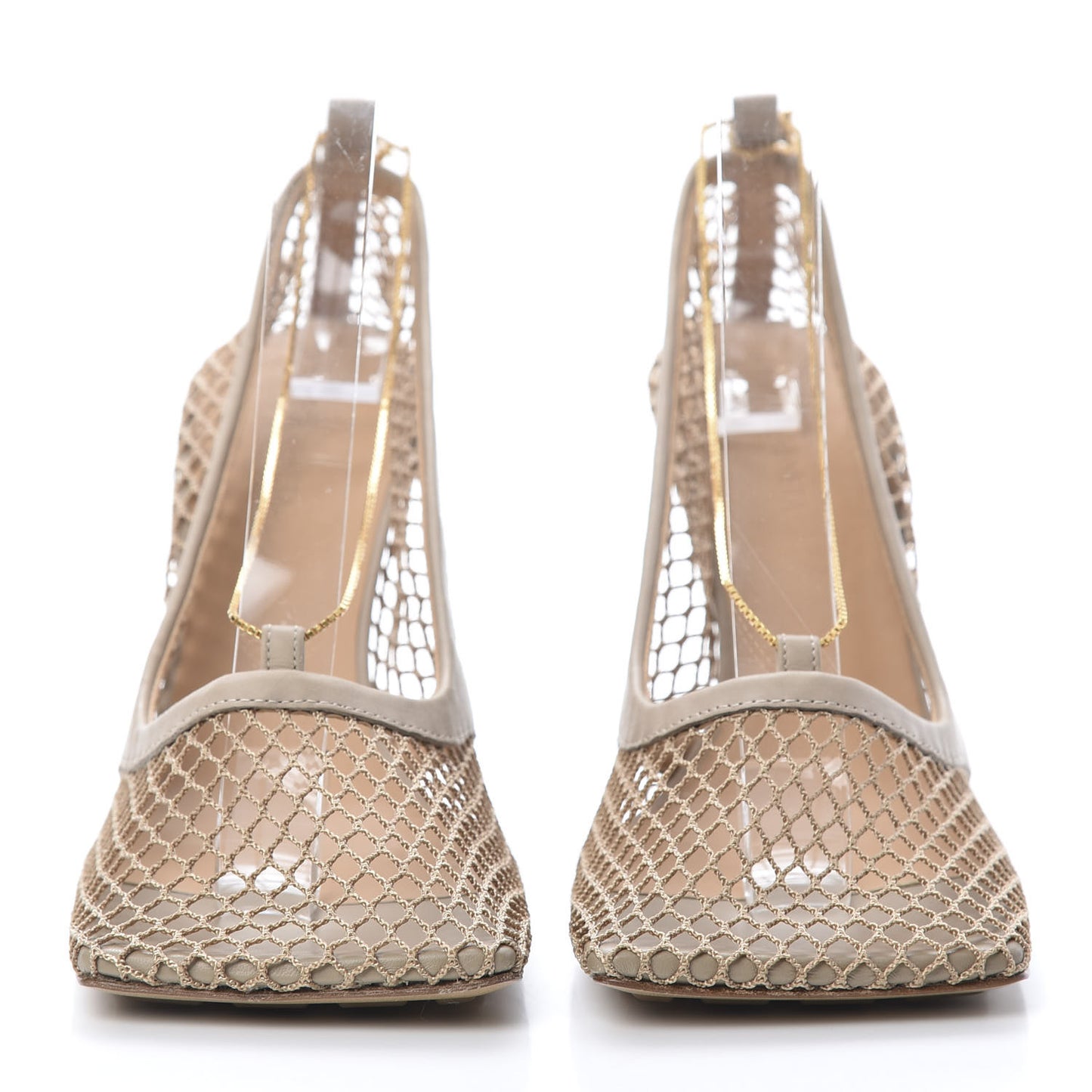 Mesh Calfskin Chain Stretch Pumps 38.5 Beige
