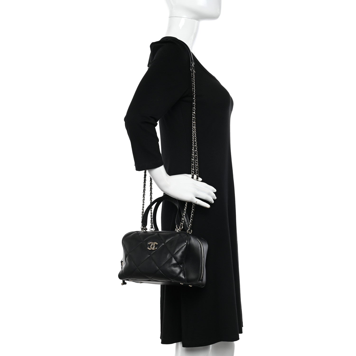 Chanel Lambskin Quilted Easy Carry Bowling Bag Black 2 of 13