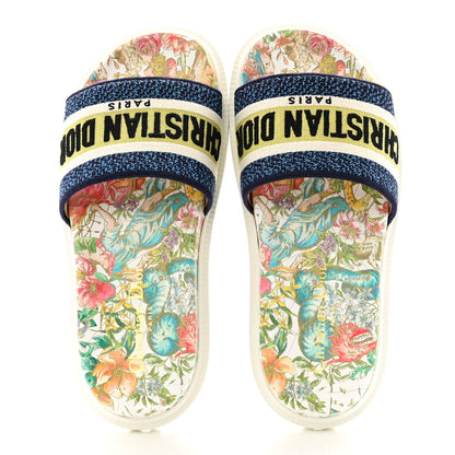 Christian Dior Canvas D-Constellation Embroidered Dway 10mm Slide Sandals 35 White Multicolor 2 of 10