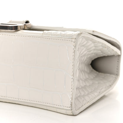 Balenciaga Shiny Calfskin Crocodile Embossed Hourglass Top Handle Bag XS White 9 of 11