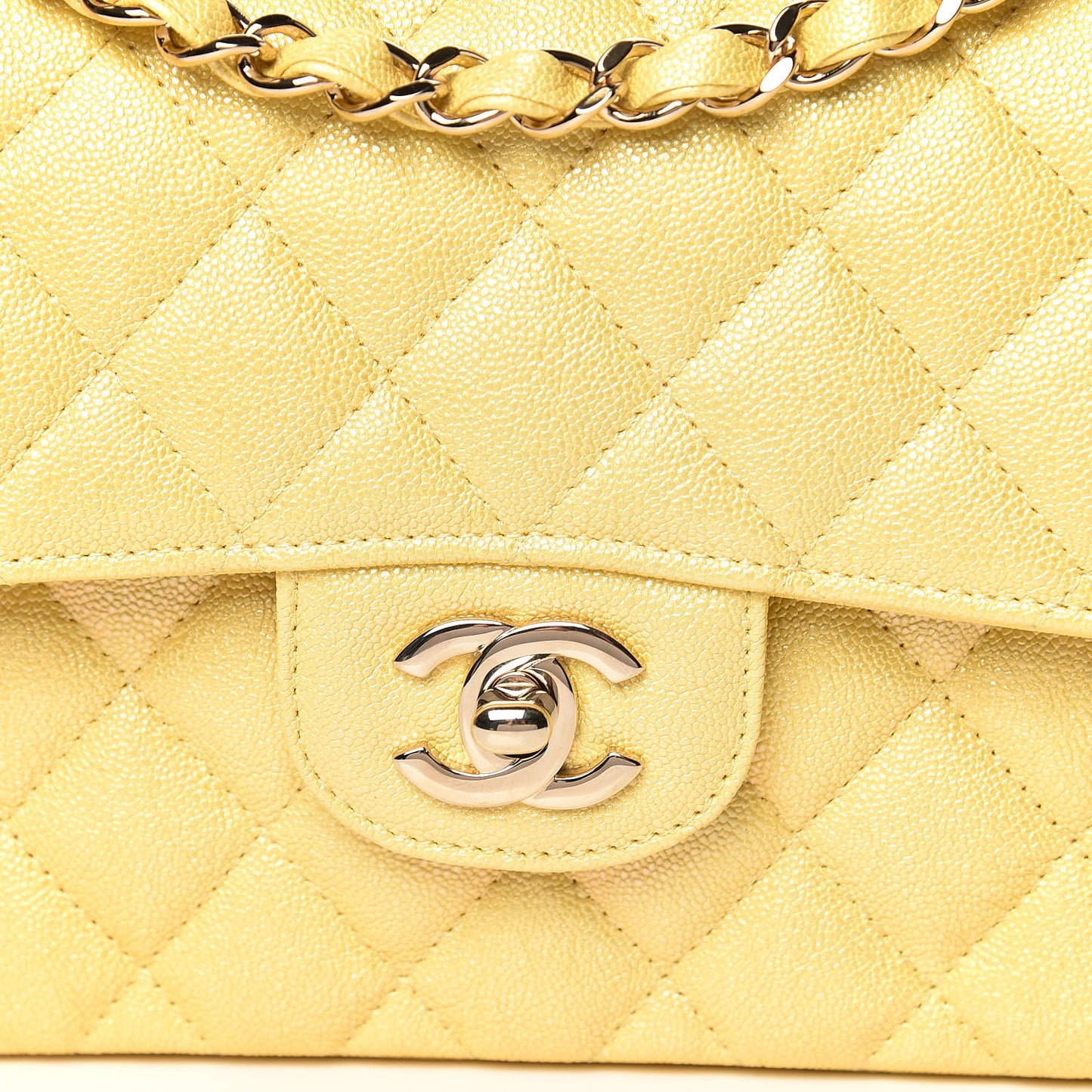Iridescent Caviar Quilted Small Double Flap Yellow