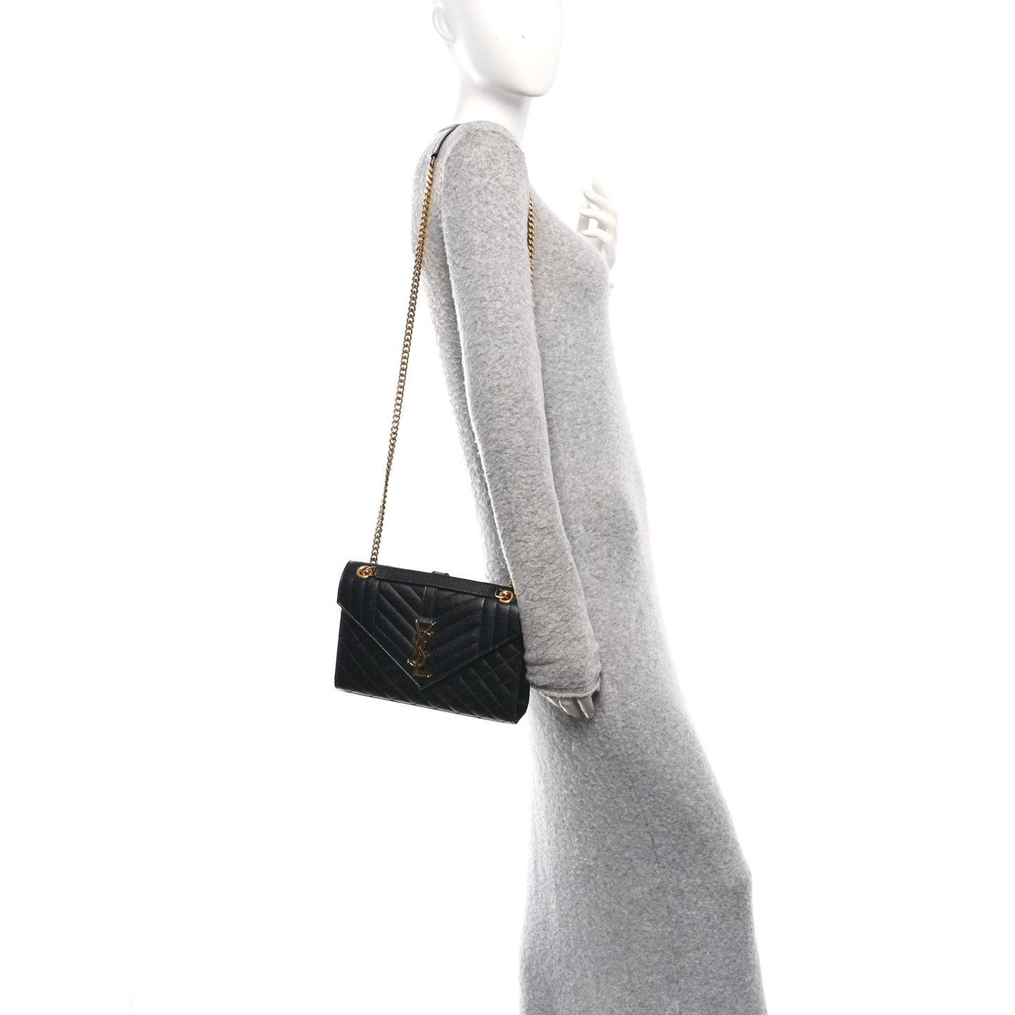 Grain De Poudre Textured Mixed Matelasse Triquilt Medium Monogram Satchel Black