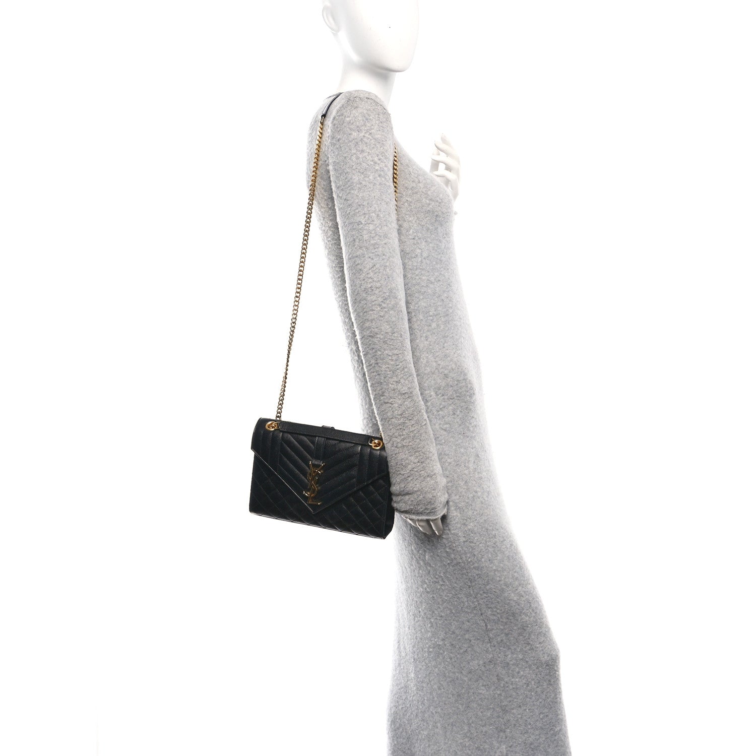 Saint Laurent Grain De Poudre Textured Mixed Matelasse Triquilt Medium Monogram Satchel Black 2 of 11
