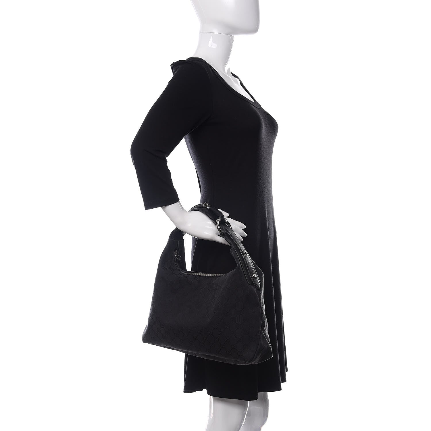 Gucci Monogram Large Horsebit Chain Hobo Black 2 of 10