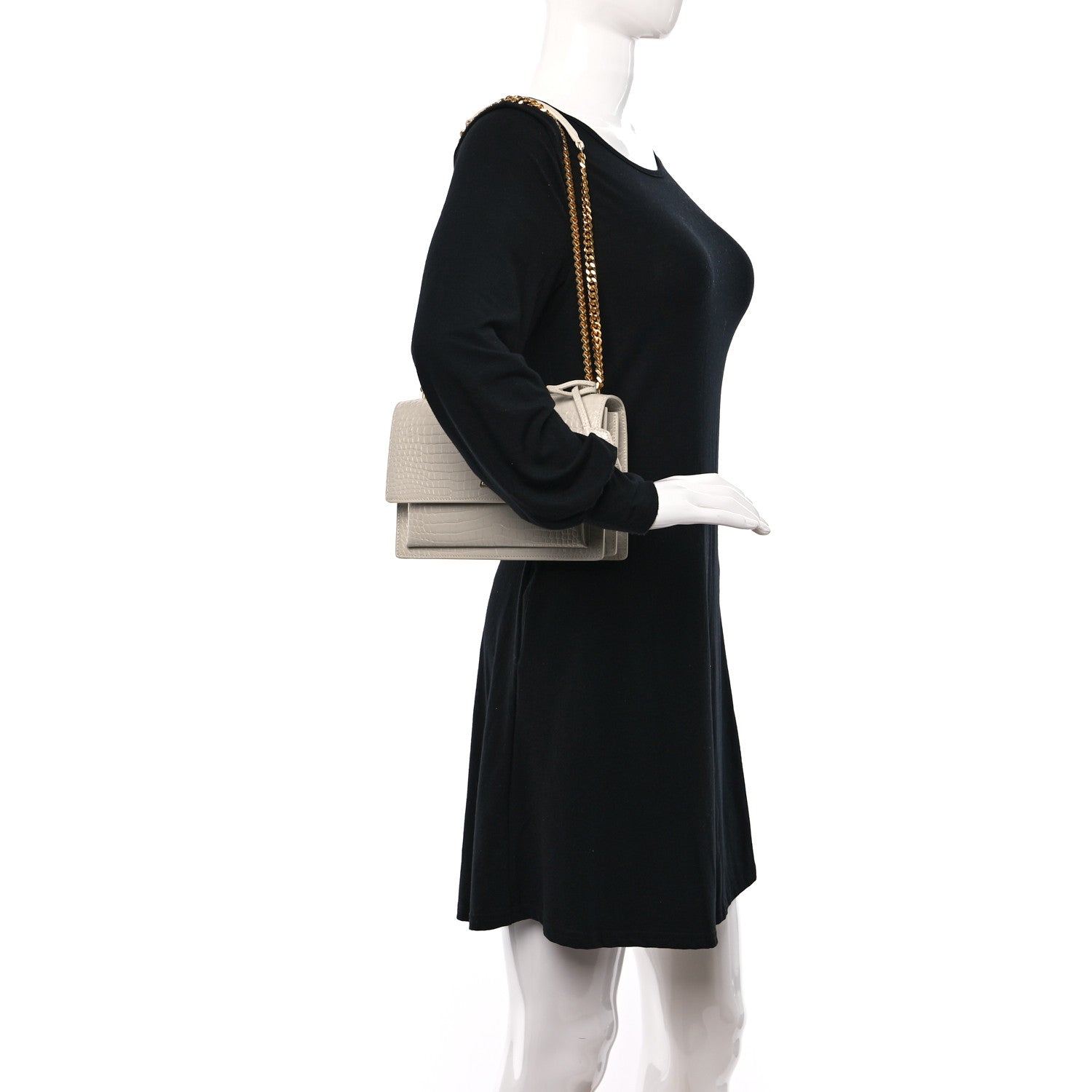 Saint Laurent Calfskin Crocodile Embossed Medium Monogram Sunset Blanc Vintage 2 of 13