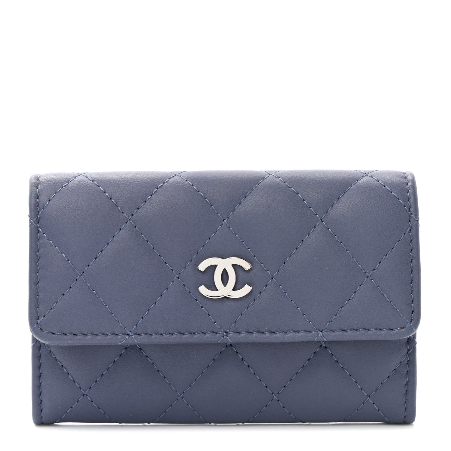Lambskin Quilted Flap Card Holder Purple