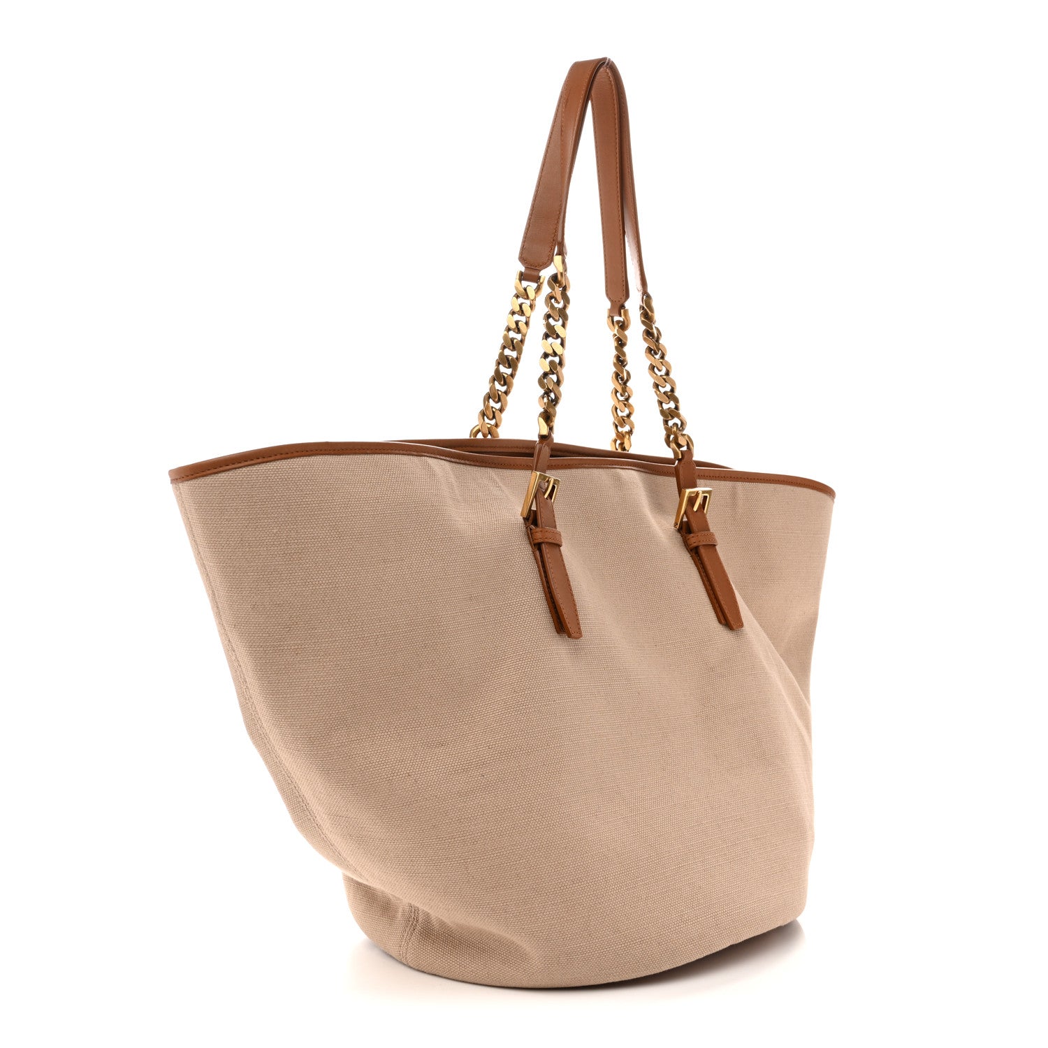 Saint Laurent Canvas Calfskin Lauren Panier Tote Desert Dust 3 of 12