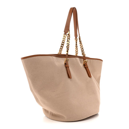 Saint Laurent Canvas Calfskin Lauren Panier Tote Desert Dust 3 of 12