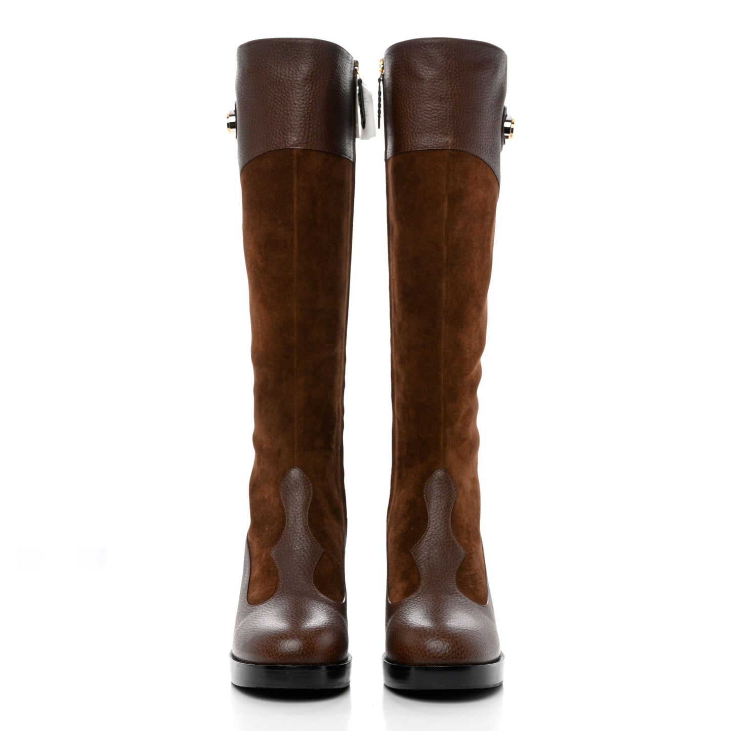 Austin Calfskin Super Softy Suede Interlocking G Knee High Boots 39 Brown Mahogany