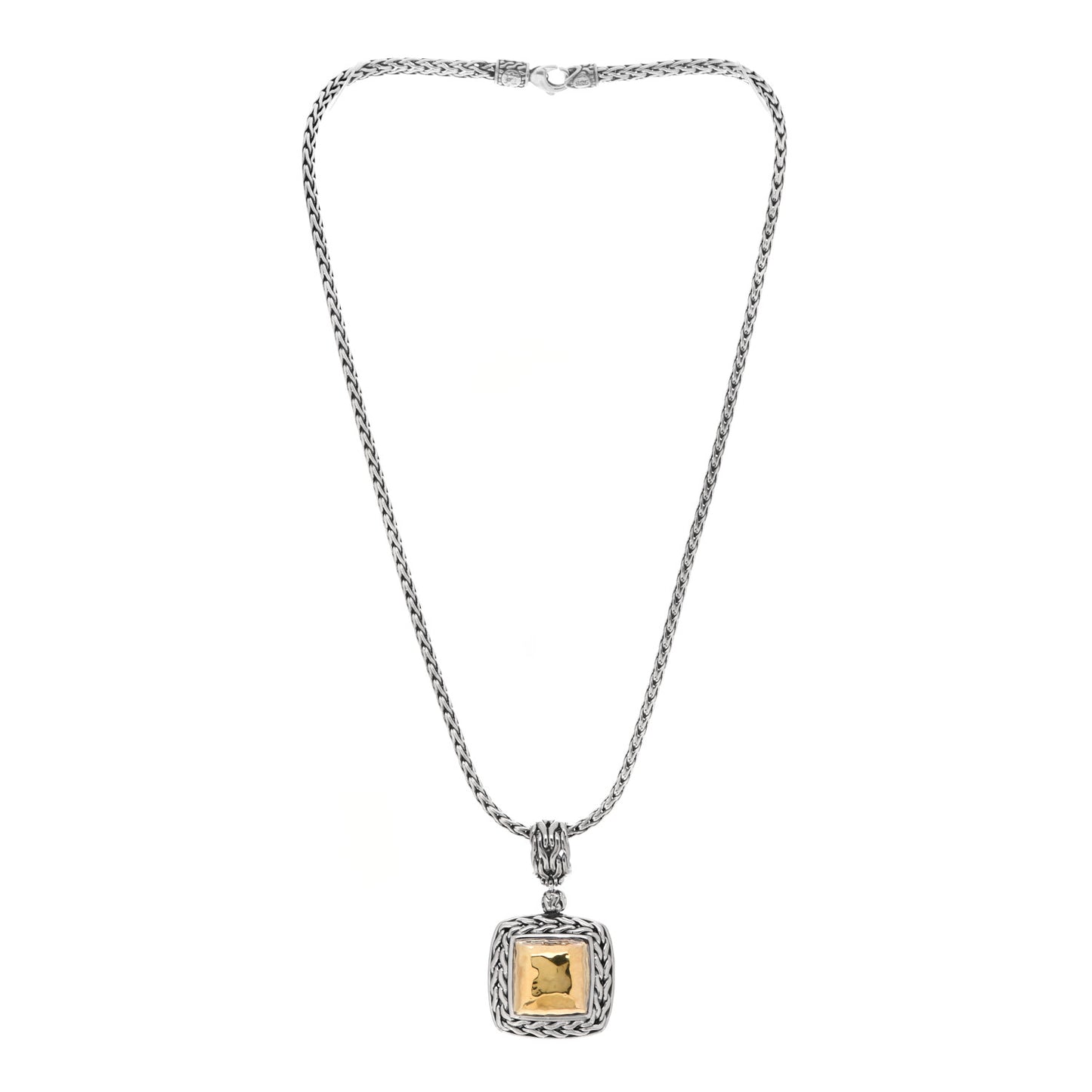 Sterling Silver 22K Yellow Gold Palu Square Hammered Pendant Necklace