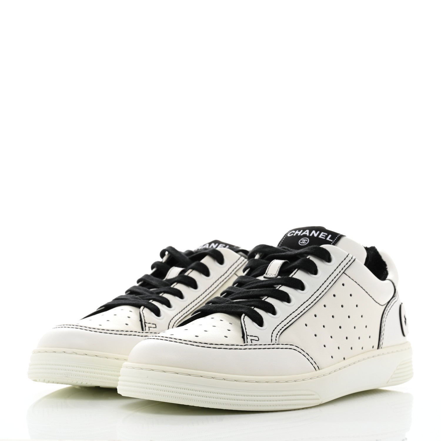 Chanel Calfskin Womens Logo Sneakers 39 White Black 3 of 9