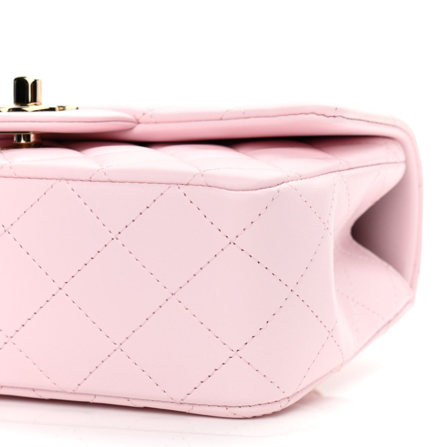 Lambskin Quilted Mini Top Handle Rectangular Flap Light Pink