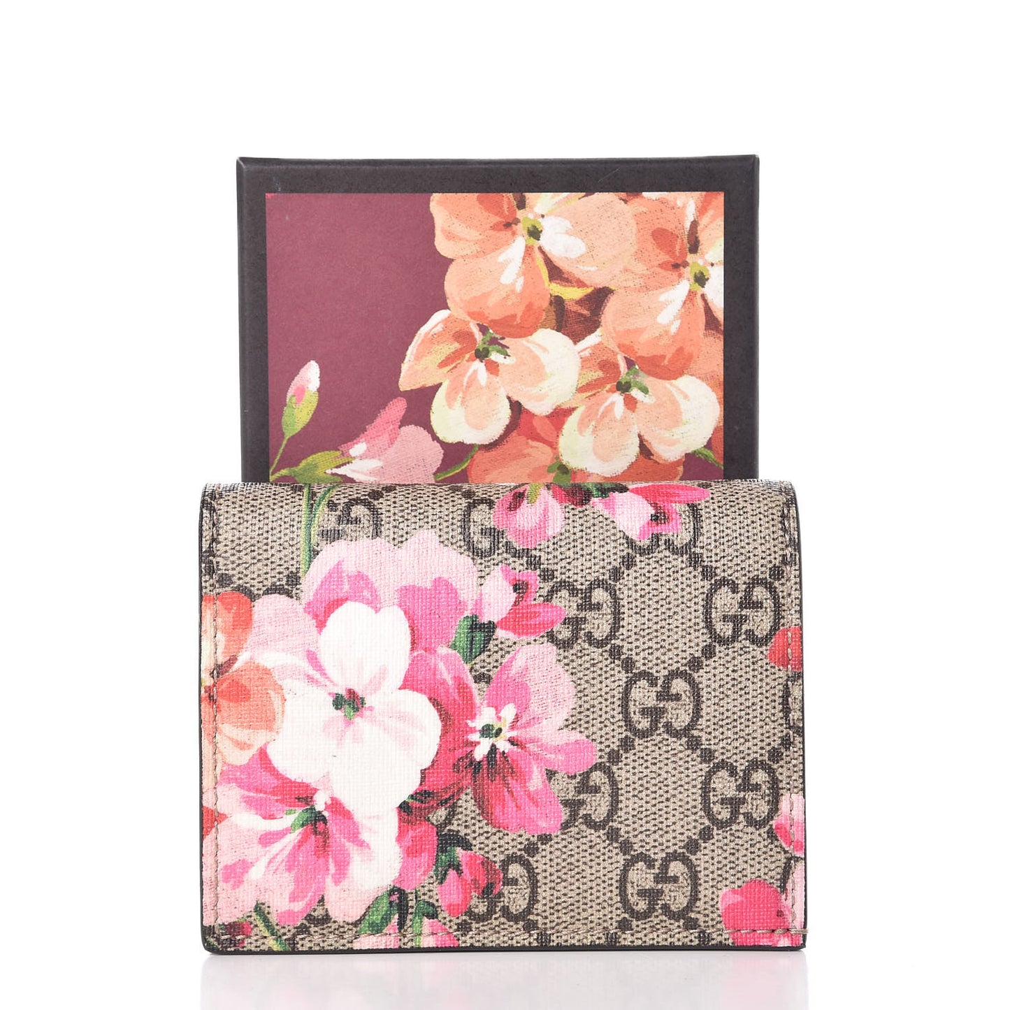 GG Supreme Monogram Blooms Card Case Beige Multicolor Dry Rose