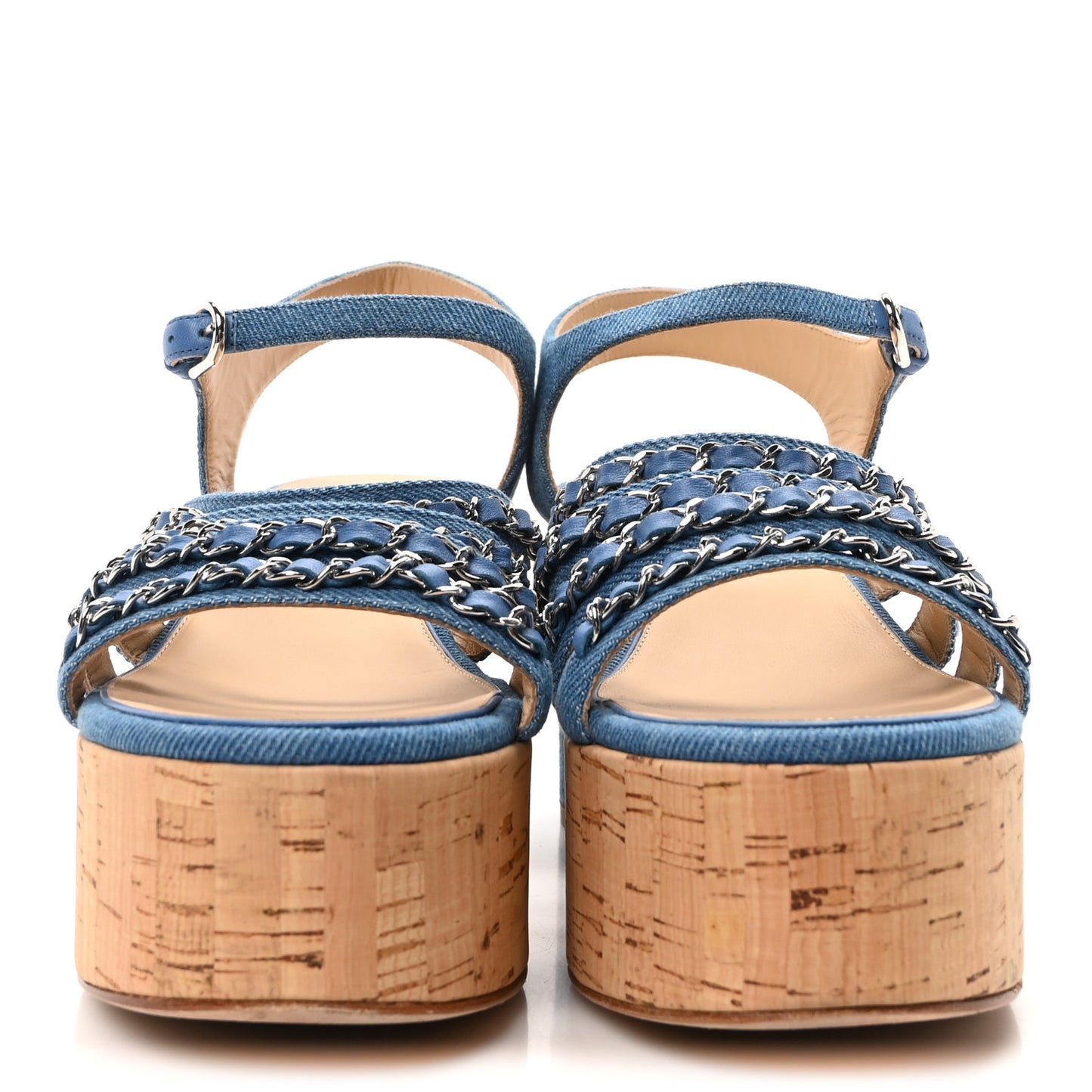 Denim Cork Chain Wedge Sandals 39 Blue