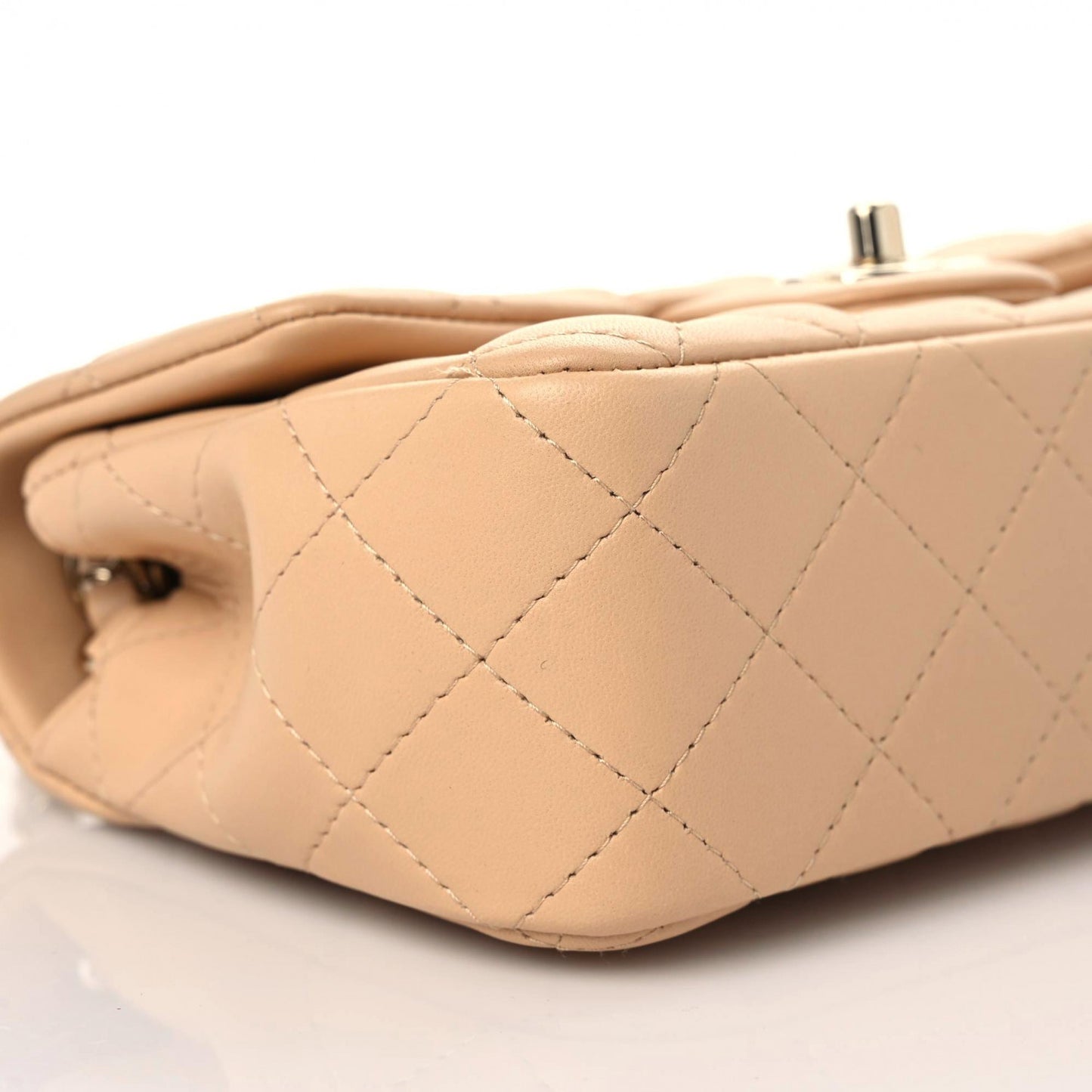 Lambskin Quilted Mini Rectangular Flap Beige