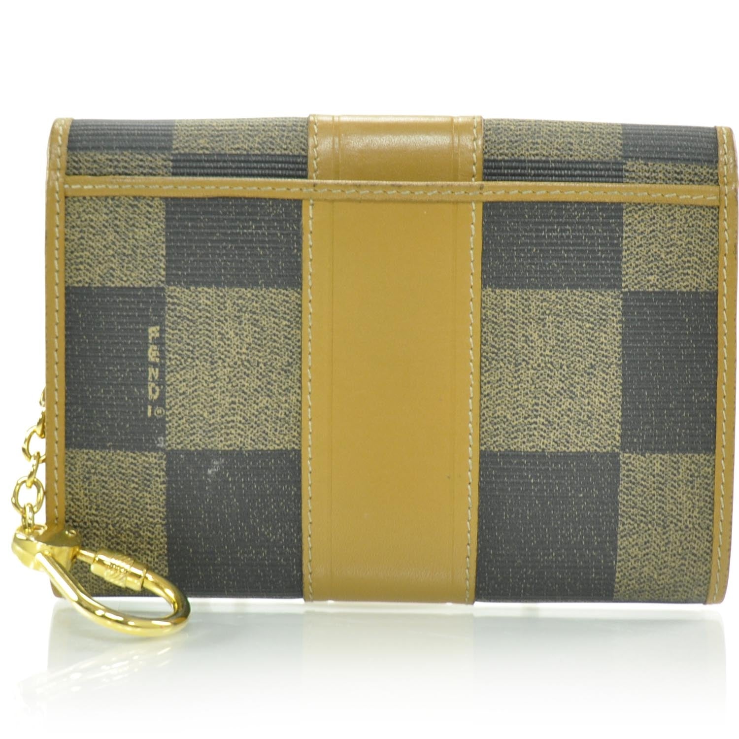 Fendi Vintage Canvas Checkered Coin Pouch Key Case Tobacco 4 of 9