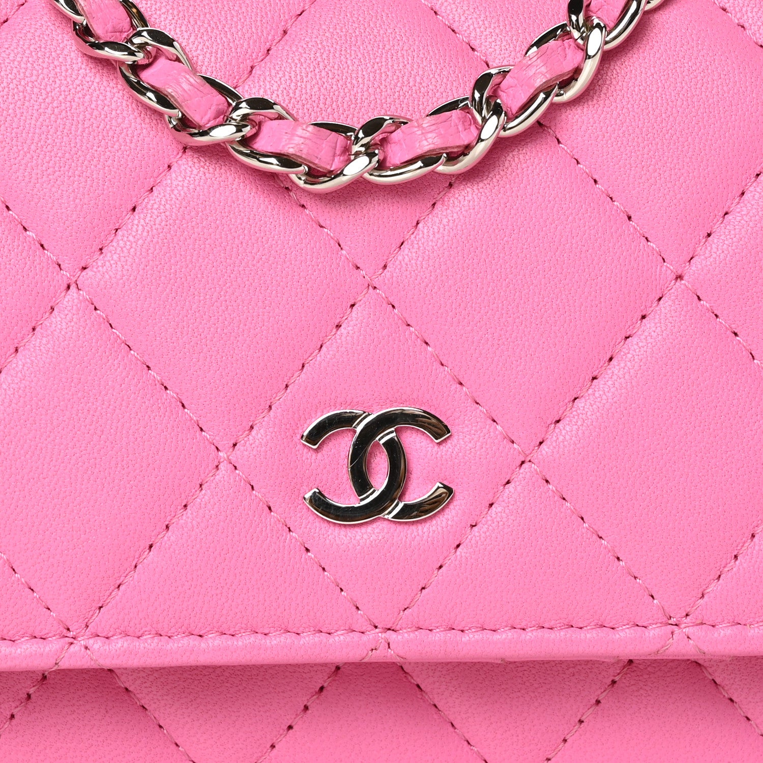 Chanel Lambskin Quilted Mini Wallet On Chain WOC Pink 9 of 11