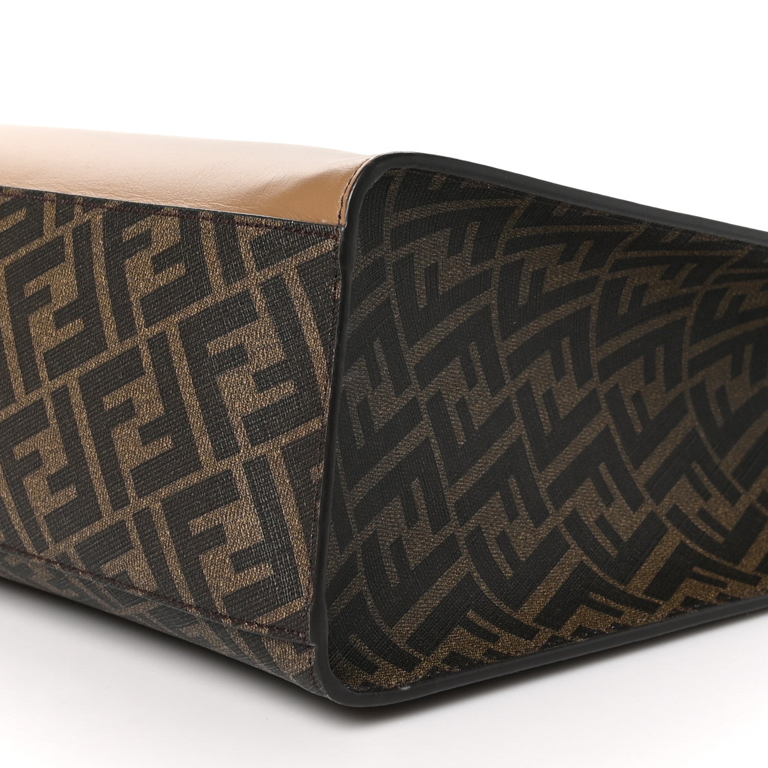 Fendi Glazed Fabric Vitello Cover FF 1974 Diagonal Bi-Color Vertical Tote Tobacco Moro Sand Black 10 of 10