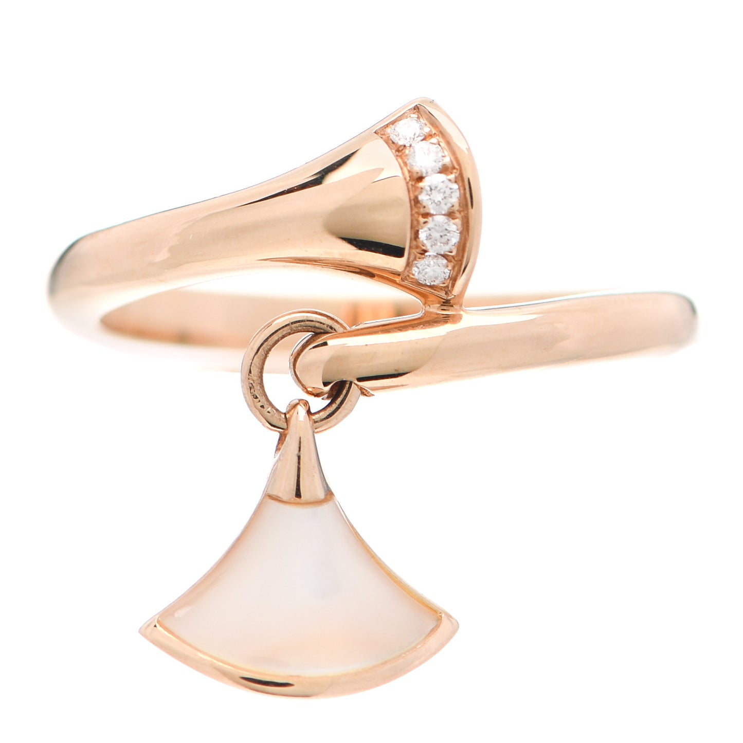 18K Rose Gold Diamond Mother of Pearl Divas' Dream Charm Ring 55 7.25