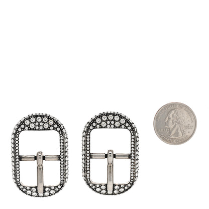 Balenciaga Crystal Cagole Buckle Earrings Antique Silver 2 of 7
