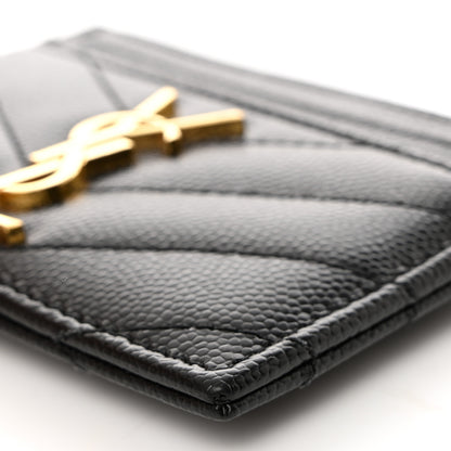 Saint Laurent Grain De Poudre Matelasse Chevron Monogram Credit Card Case Black 9 of 9