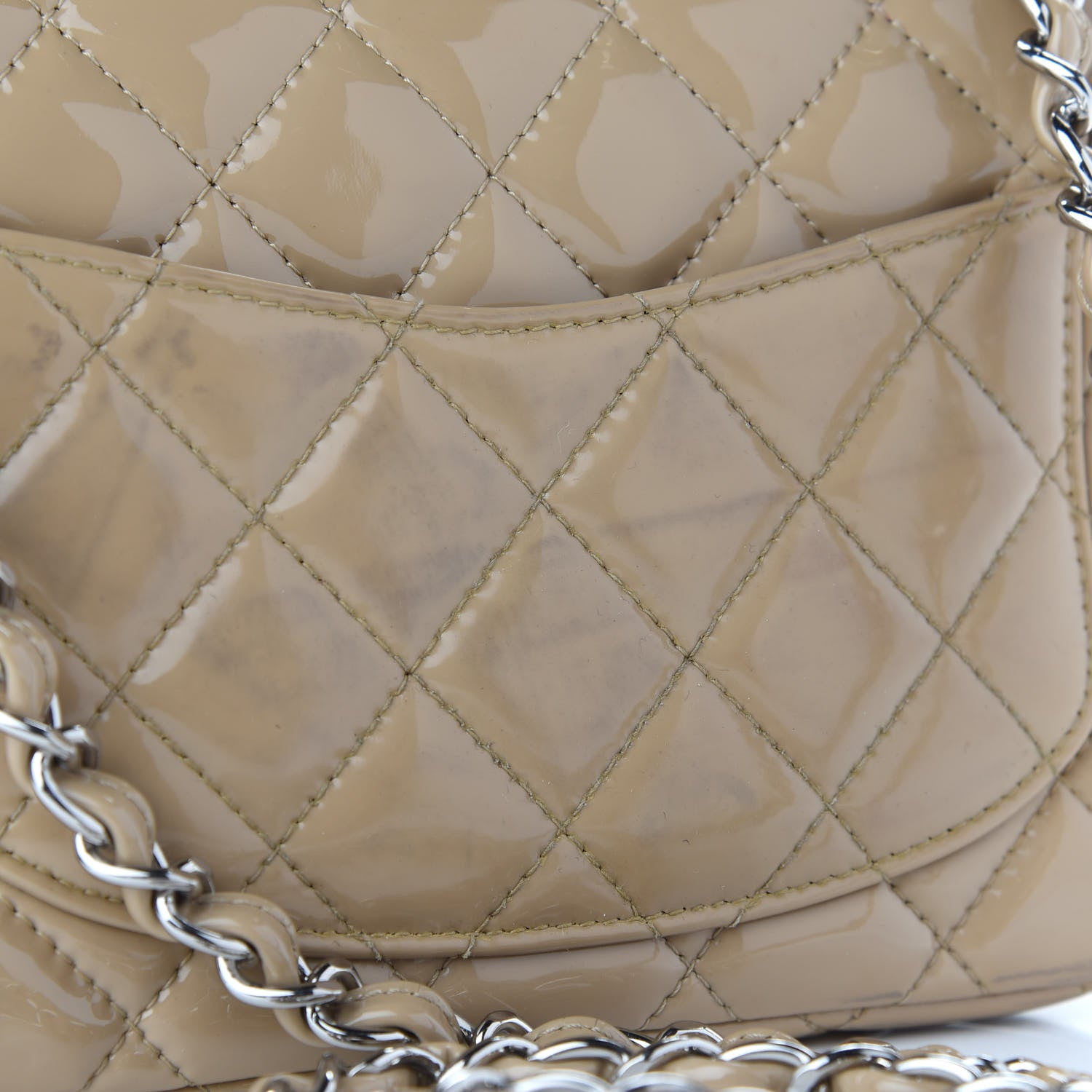 Chanel Patent Quilted Mini Square Flap Beige 10 of 11
