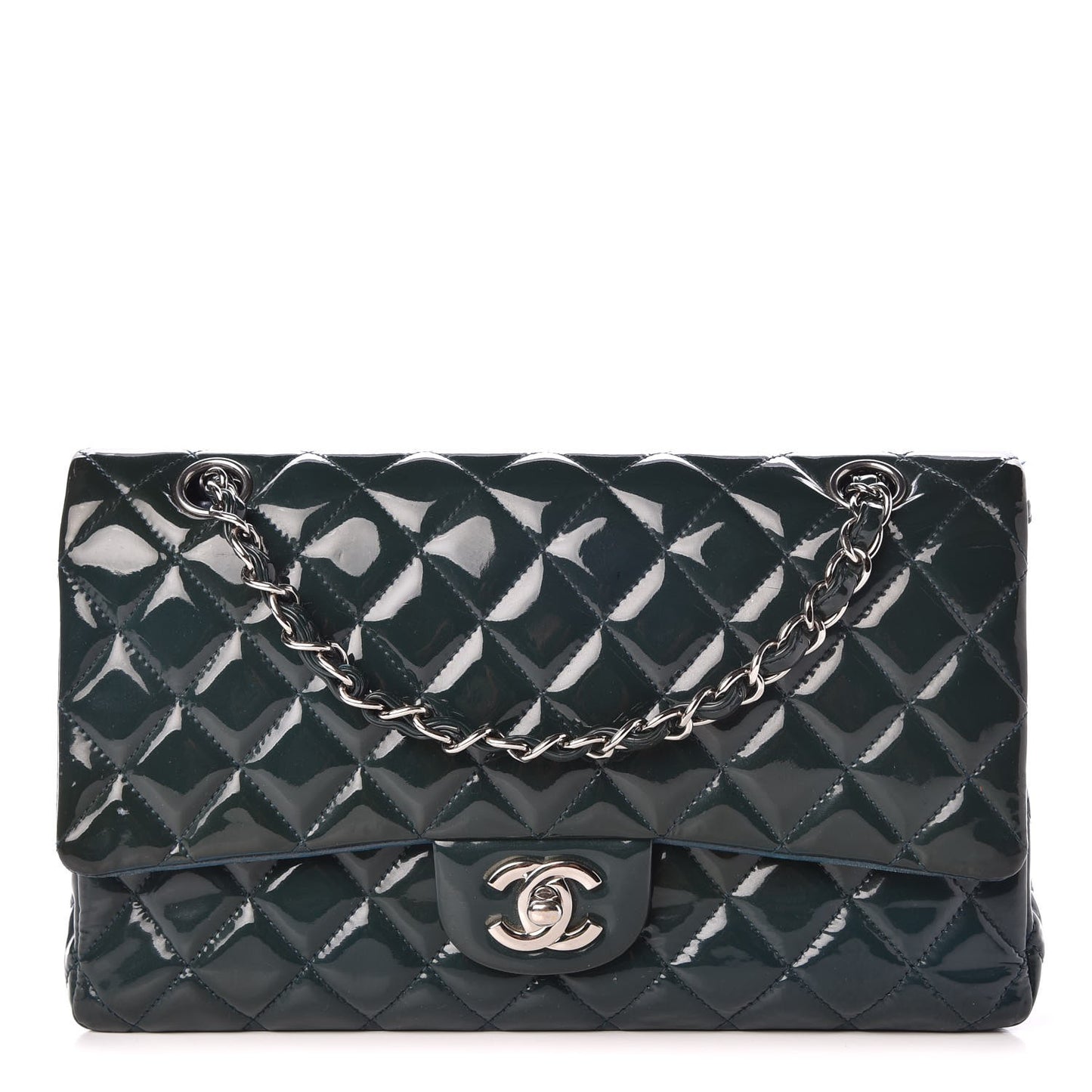 Patent Quilted Medium Double Flap Turquoise