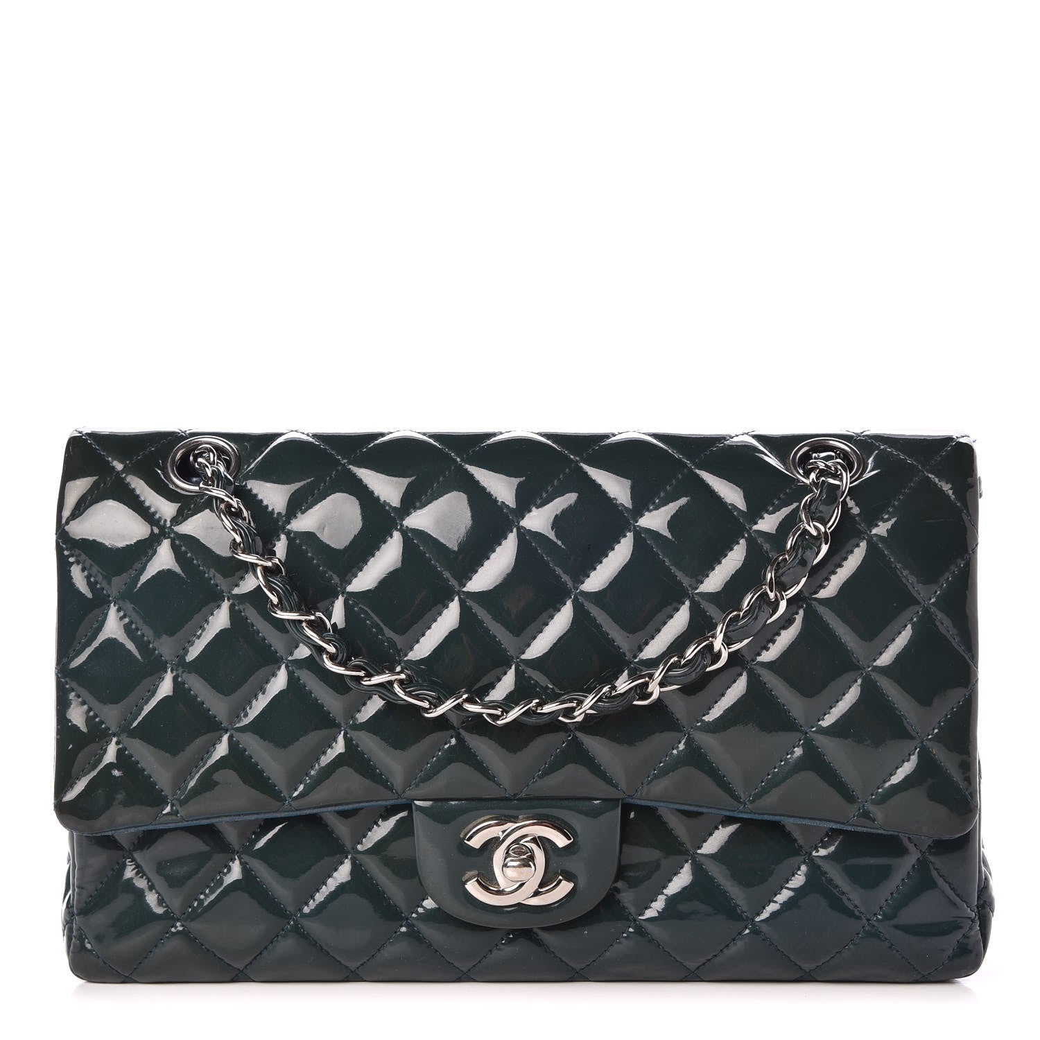Chanel Patent Quilted Medium Double Flap Turquoise 1 of 13