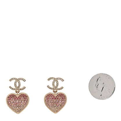 Chanel Crystal CC Resin Heart Drop Earrings Pink Gold 2 of 5