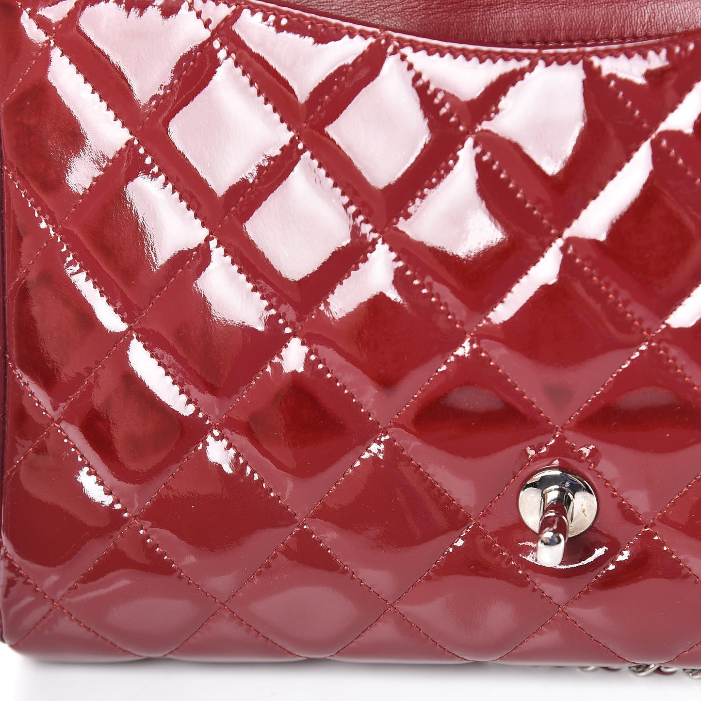 Patent Quilted Clutch With Chain Flap Red